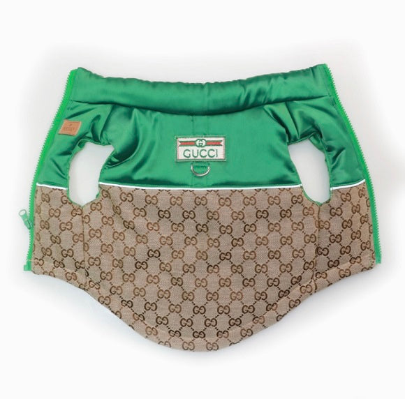 Green Guchi Puffer Gilet With Leash