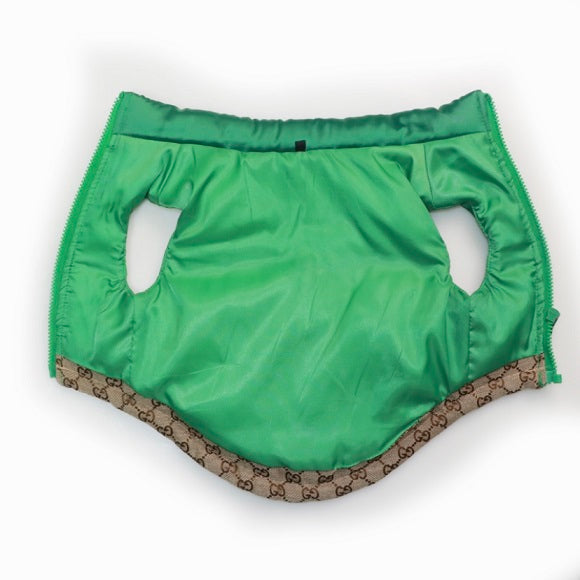 Green Guchi Puffer Gilet With Leash