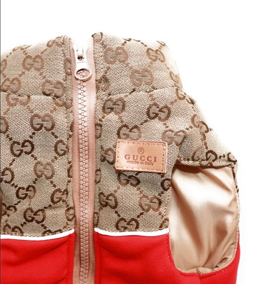 Red Guchi Puffer Gilet With Leash