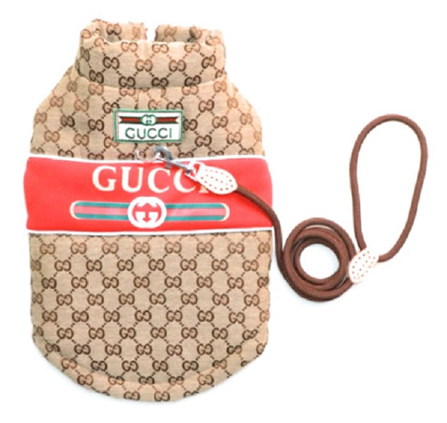 Red Guchi Puffer Gilet With Leash