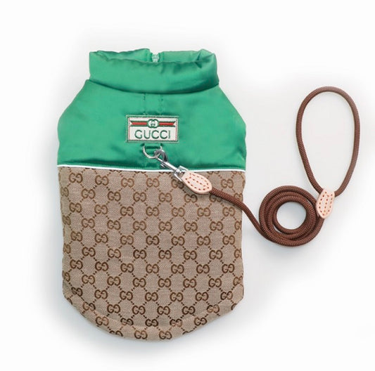 Green Guchi Puffer Gilet With Leash