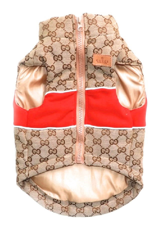 Red Guchi Puffer Gilet With Leash