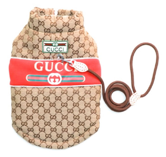 Red Guchi Puffer Gilet With Leash